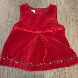 Vintage 2000s Y2K Oshkosh B’Gosh Red Velour Embroidered Dress 12M